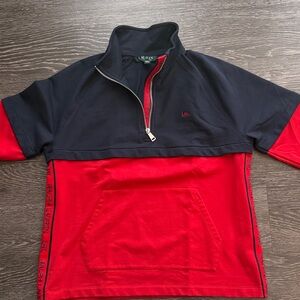 Lauren Ralph Lauren Colorblock 1/4 Zip Pullover - Navy/Red - Size L